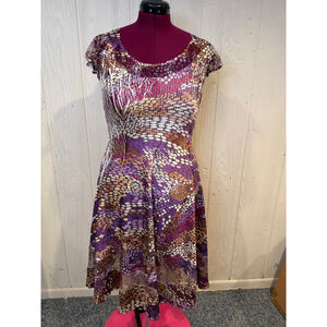 Komarov Petite Purple Brown Abstract Print Dress PL